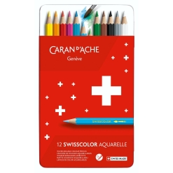 Set creioane colorate Caran d Ache Swisscolor Aquarelle metal 12