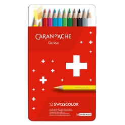 Set creioane colorate Caran d Ache Swisscolor Metal 12
