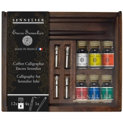 Tus Sennelier set caseta lemn 12 x 10 ml.